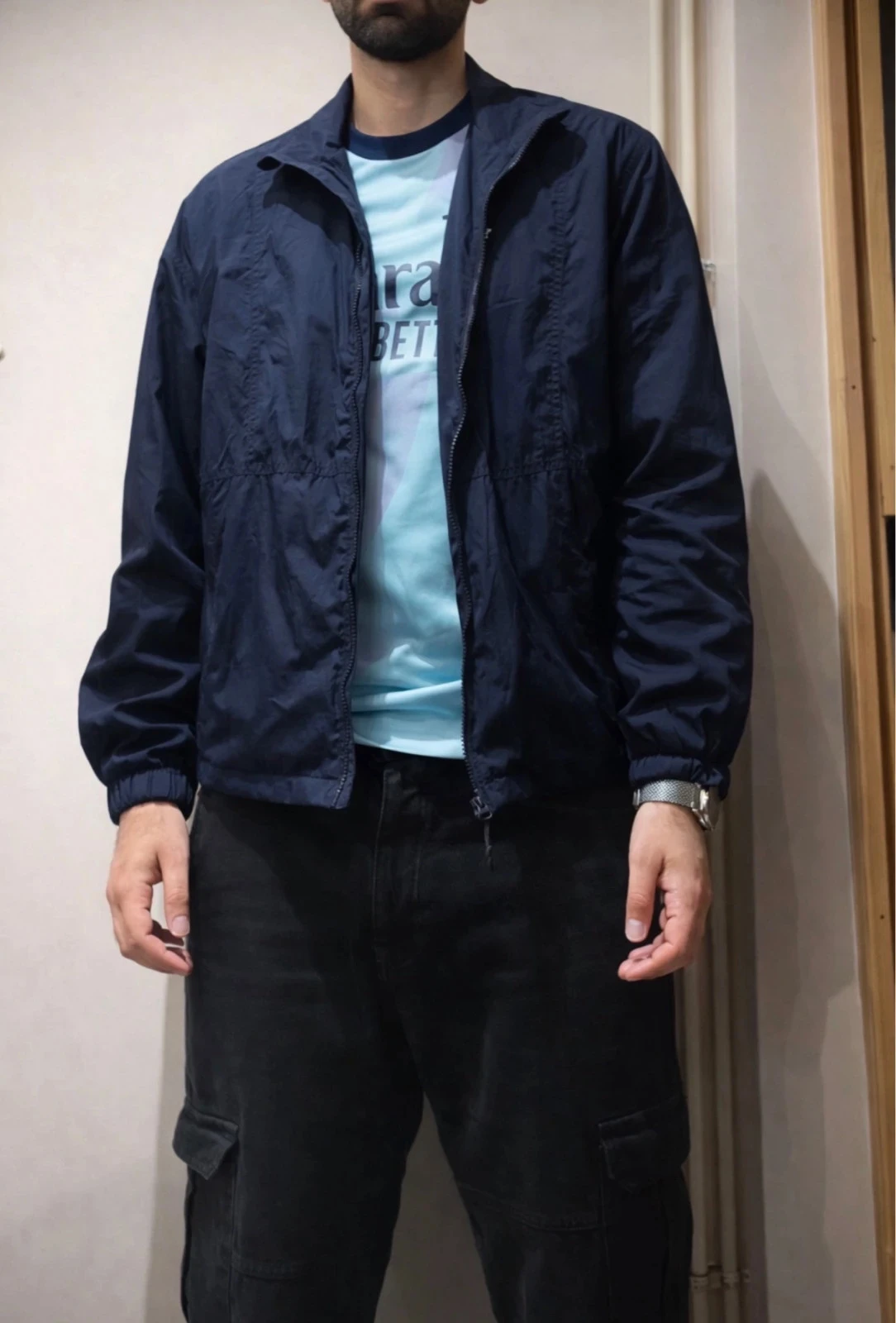Veste coupe-vent fine Pull&Bear bleu marine homme